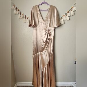 Asos Satin Silk Braidsmaid Gown Party Dress In Oyster Champagne NWT Tall 12